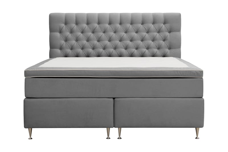 Hilton lyx Komplet Sengepakke 180x200 cm Kontinentalseng med knapdekoreret sengegavl - Lysegrå - Møbler - Senge - Komplet sengepakke