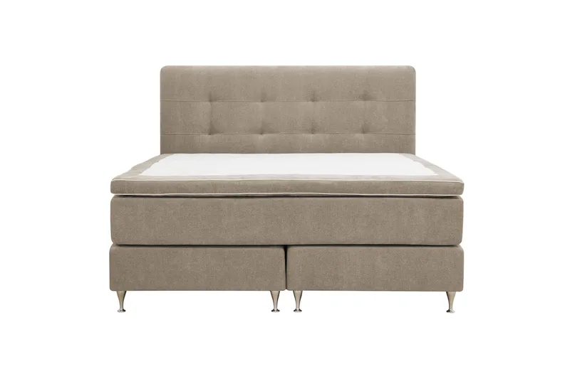 Hilton Premium Komplet Sengepakke 180x200 cm Kontinentalseng med Sengegavl, Lysebrun Stof