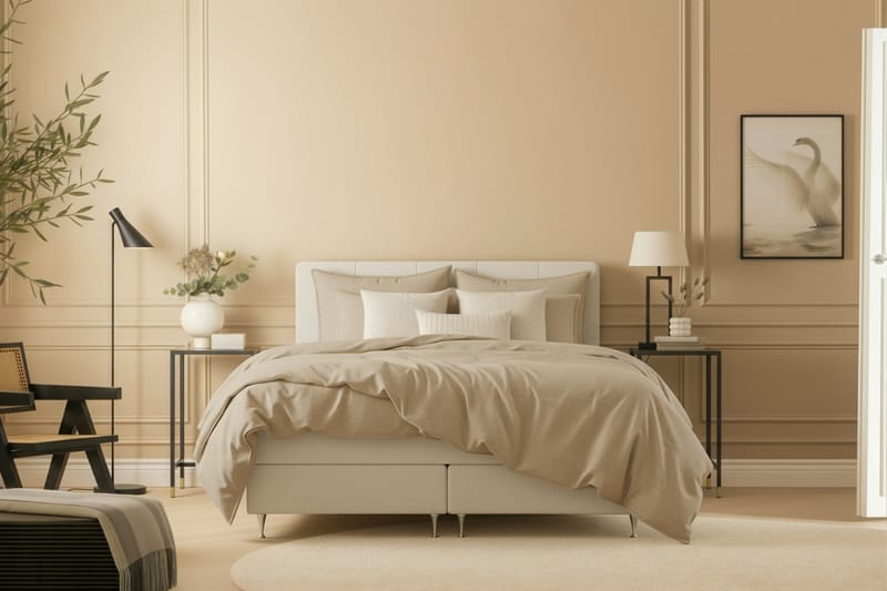 Hilton Premium Kontinentalseng 160x200 cm - Beige Stof - Møbler - Senge - Kontinentalsenge