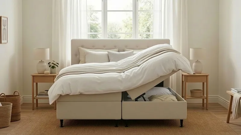 Hilton Plus Komplet sengepakke med opbevaring 160x200 cm - Lys beige - Møbler - Senge - Kontinentalsenge