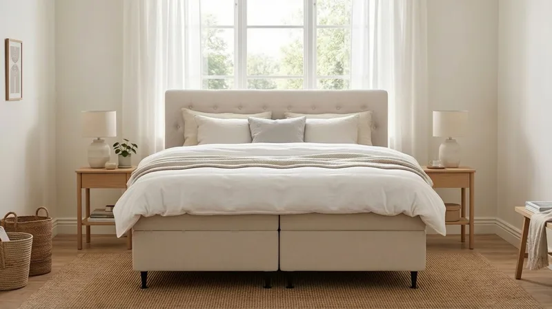 Hilton Plus Komplet sengepakke med opbevaring 160x200 cm - Lys beige - Møbler - Senge - Kontinentalsenge
