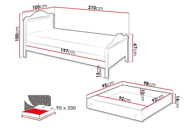 Hilts Sengeramme 90x200 cm - Hvid/Pink - Møbler - Senge - Sengeramme & sengestel