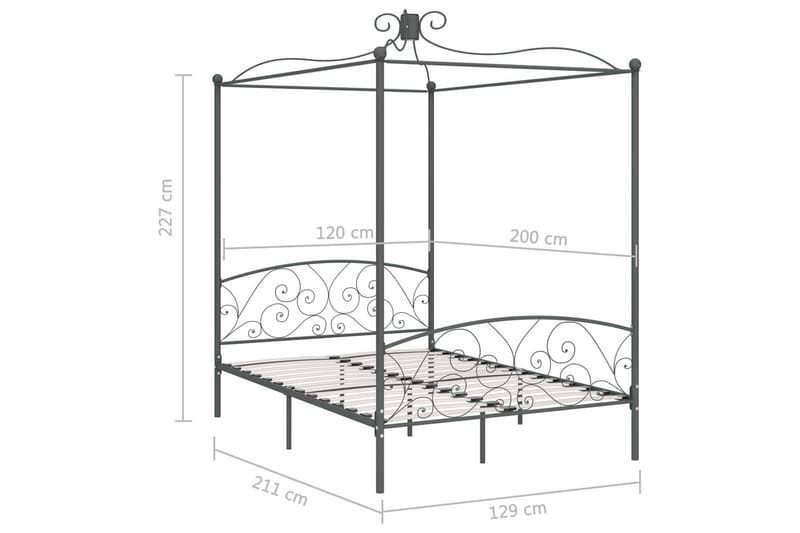 sengestel til himmelseng 120 x 200 cm metal grå - Grå - Møbler - Senge - Himmelseng