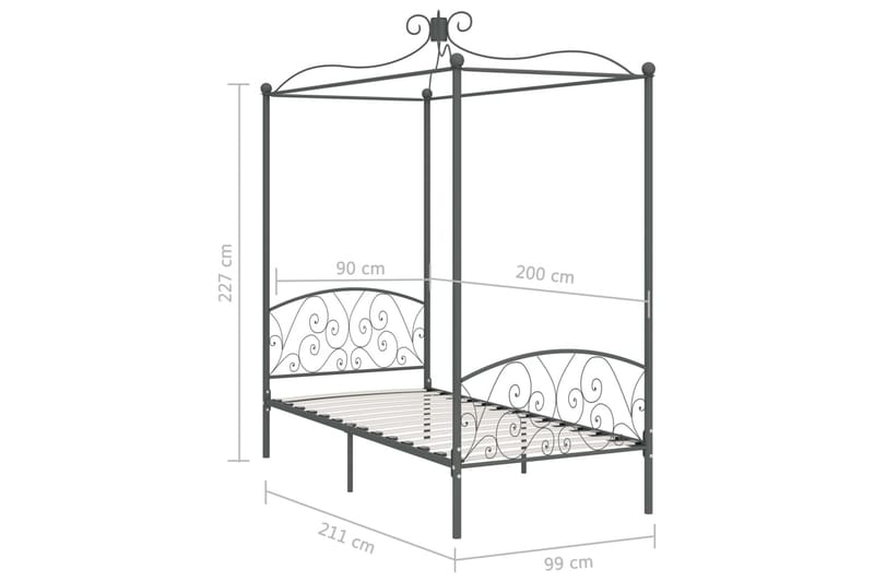 sengestel til himmelseng 90 x 200 cm metal grå - Grå - Møbler - Senge - Himmelseng