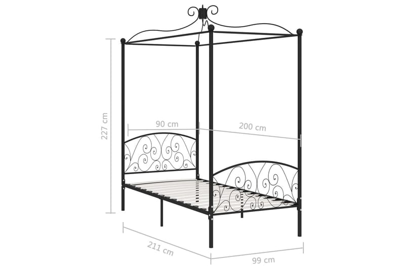 sengestel til himmelseng 90 x 200 cm metal sort - Sort - Møbler - Senge - Himmelseng