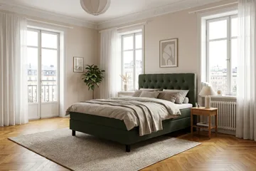 HVILA Classic komplet sengepakke 140x200 cm, kontinentalseng med diamantmønstret sengegavl - Grøn - Møbler - Senge - Komplet sengepakke