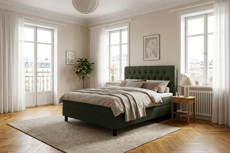 HVILA Classic komplet sengepakke 140x200 cm, kontinentalseng med diamantmønstret sengegavl - Grøn - Møbler - Senge - Komplet sengepakke