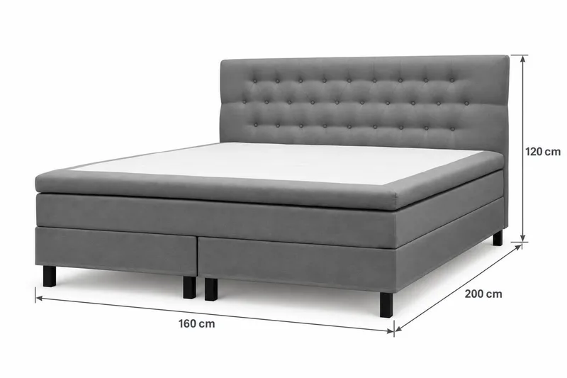 HVILA Classic Komplet sengepakke 160x200 cm Kontinentalseng med diamantmønstret sengegavl - Grå - Møbler - Senge - Komplet sengepakke