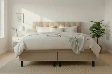 HVILA Classic komplet sengepakke 160x200 cm kontinentalseng med ternet sengegavl - Beige - Møbler - Senge - Komplet sengepakke