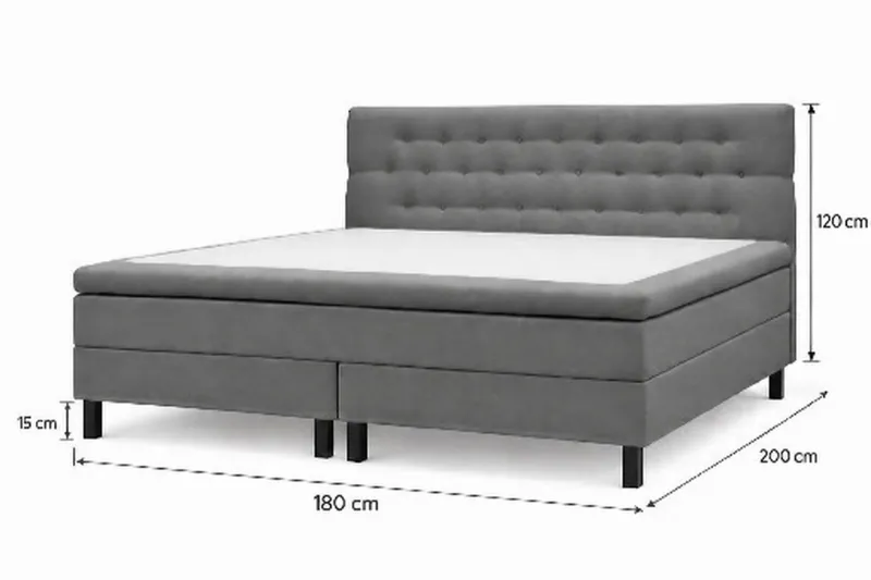 HVILA Classic Komplet sengepakke 180x200 cm Kontinentalseng med diamantmønstret sengegavl - Grå - Møbler - Senge - Komplet sengepakke