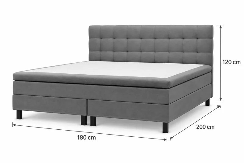 HVILA Classic Komplet sengepakke 180x200 cm Kontinentalseng med ternet sengegavl - Grå - Møbler - Senge - Komplet sengepakke