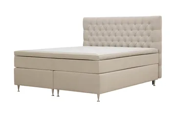 HVILA Lyx komplet sengesæt 160x200 cm kontinentalseng med knappolstret sengegavl i velour - Beige / Fløjl - Møbler - Senge - Komplet sengepakke