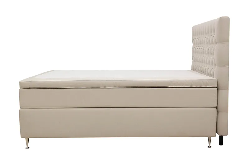 HVILA Lyx komplet sengesæt 160x200 cm kontinentalseng med knappolstret sengegavl i velour - Beige / Fløjl - Møbler - Senge - Komplet sengepakke