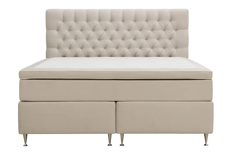 HVILA Lyx komplet sengesæt 160x200 cm kontinentalseng med knappolstret sengegavl i velour, Beige / Fløjl