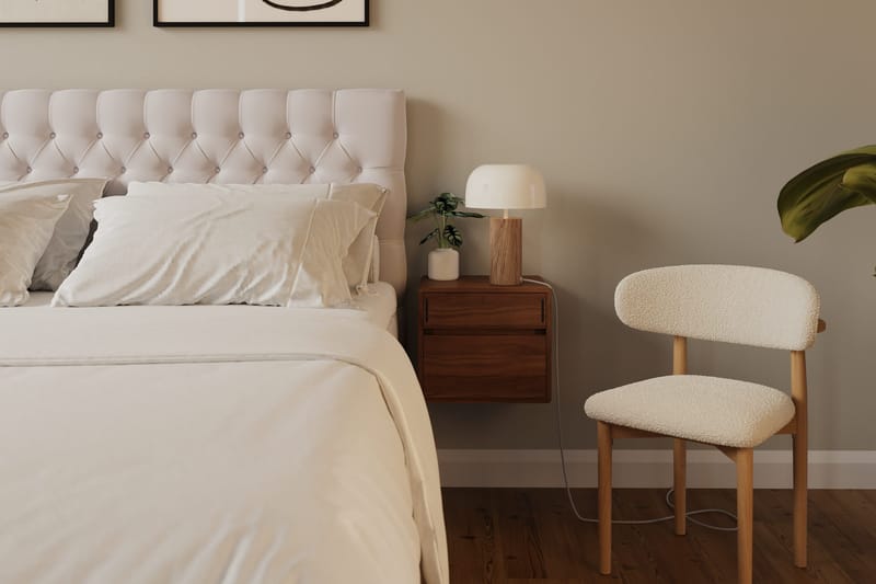 HVILA Lyx komplet sengesæt 160x200 cm kontinentalseng med knappolstret sengegavl i velour - Beige / Fløjl - Møbler - Senge - Komplet sengepakke