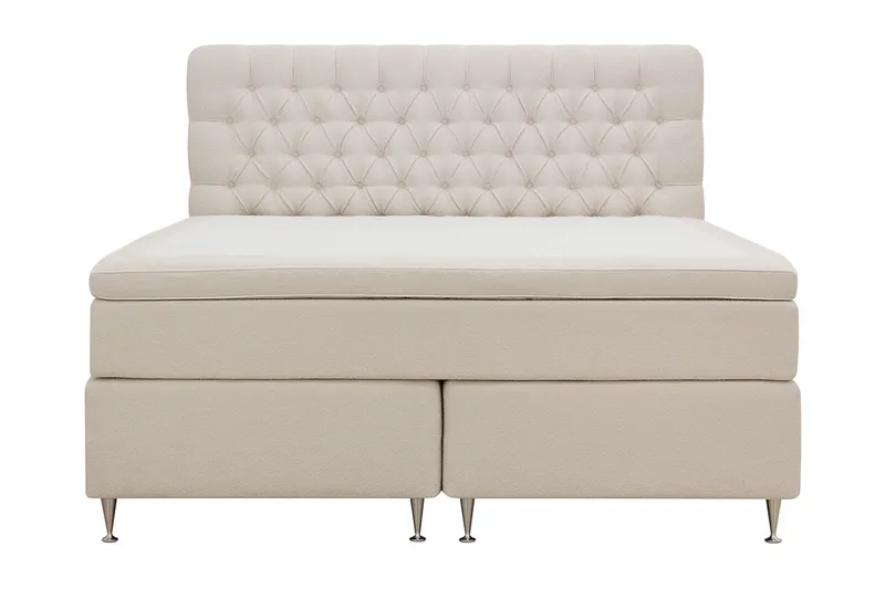 HVILA Lyx komplet sengesæt 180x200 cm kontinentalseng med knappolstret sengegavl i bouclé, Elfenben / Bouclé