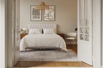 HVILA Lyx komplet sengesæt 180x200 cm kontinentalseng med knappolstret sengegavl i velour - Beige - Møbler - Senge - Kontinentalsenge