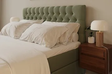 HVILA Lyx komplet sengesæt 180x200 cm kontinentalseng med knappolstret sengegavl i velour - Olivengrøn - Møbler - Senge - Komplet sengepakke