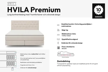 HVILA Premium sengepakke kontinentalseng 180x200 cm med svævende effekt inkl. topmadras i latex med vaskbart betræk - Medium/Fast - Møbler - Senge - Komplet sengepakke