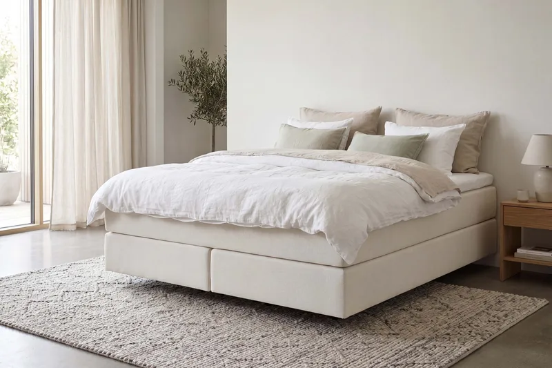 HVILA Premium kontinentalseng 180x200 cm med svævende effekt inkl. topmadras i polyeterskum blød/medium med vaskbart betræk - Blød/Medium - Møbler - Senge - Komplet sengepakke