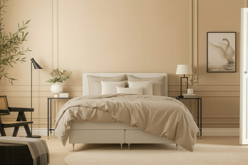 HVILA Premium Kontinentalseng 180x200 cm - Lysebeige stof - Møbler - Senge - Kontinentalsenge