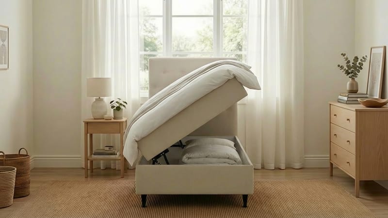 HVILA Plus komplet sengesæt med opbevaring 90x200 cm - Lys beige - Møbler - Senge - Kontinentalsenge