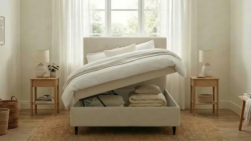 HVILA Plus komplet sengesæt med opbevaring 120x200 cm - Lys beige - Møbler - Senge - Komplet sengepakke