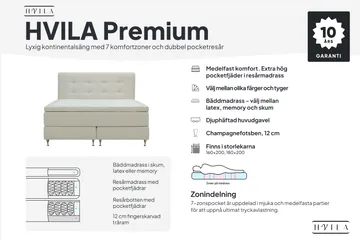 HVILA Premium kontinentalseng 160x200 cm - Lysebeige bouclé - Møbler - Senge - Kontinentalsenge