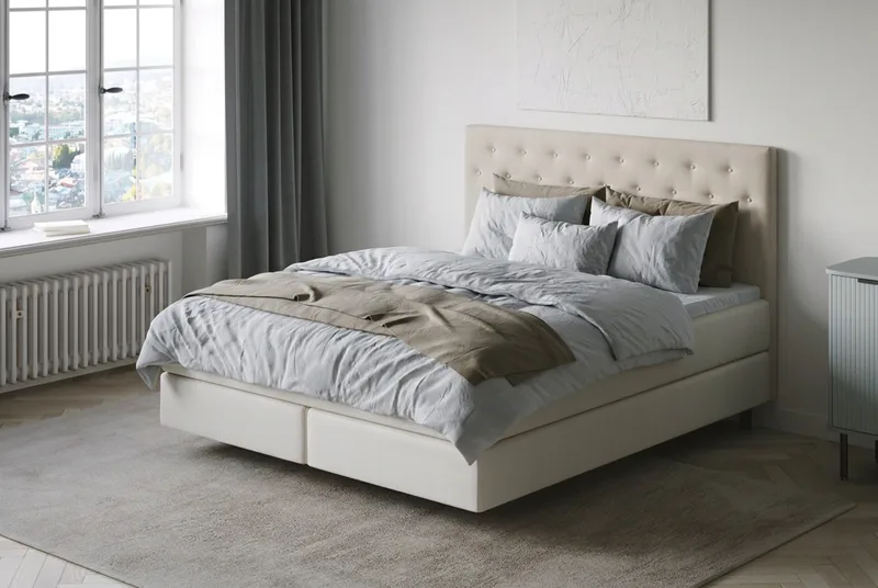 HVILA Premium sengepakke kontinentalseng 180x200 cm med svævende effekt inkl. topmadras i polyesterskum vendbar sommer- & vinterside og vaskbart betræk - Sommer- & vinterside - Møbler - Senge - Komplet sengepakke