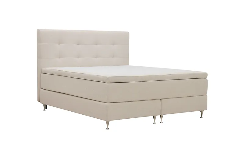 HVILA Premium Komplet Sengepakke 180x200 cm Kontinentalseng med Sengegavl - Lysebeige bouclé - Møbler - Senge - Kontinentalsenge
