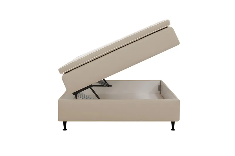HVILA Plus Kontinentalseng 140x200 cm i Stof med Opbevaring + Sengemadras med Fasthedsgrad Mellemfast - Beige - Møbler - Senge - Komplet sengepakke