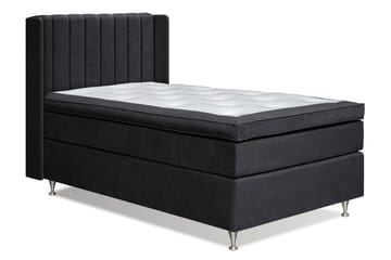 Joluma Komplet Sengepakke – Kontinentalseng 140x200 cm i Stof med Sengegavl + Overmadras med Medium Komfort - Sort - Møbler - Senge - Komplet sengepakke