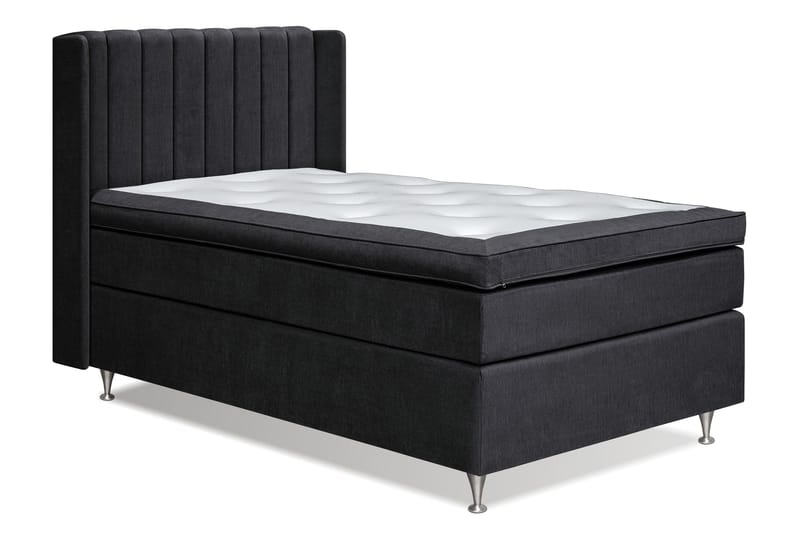 Joluma Komplet Sengepakke – Kontinentalseng 140x200 cm i Stof med Sengegavl + Overmadras med Medium Komfort - Sort - Møbler - Senge - Komplet sengepakke