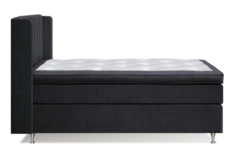 Joluma Komplet Sengepakke – Kontinentalseng 140x200 cm i Stof med Sengegavl + Overmadras med Medium Komfort - Sort - Møbler - Senge - Komplet sengepakke