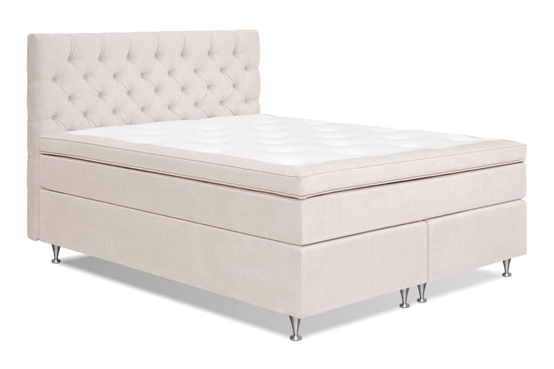 Joluma Komplet Sengepakke – Kontinentalseng 180x200 cm i Stof med Sengegavl + Overmadras med Fasthedsgrad Fast - Lys Beige - Møbler - Senge - Kontinentalsenge