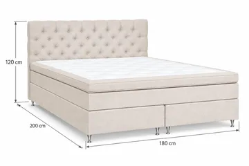 Joluma Komplet Sengepakke – Kontinentalseng 180x200 cm i Stof med Sengegavl + Overmadras med Fasthedsgrad Fast - Lys Beige - Møbler - Senge - Kontinentalsenge