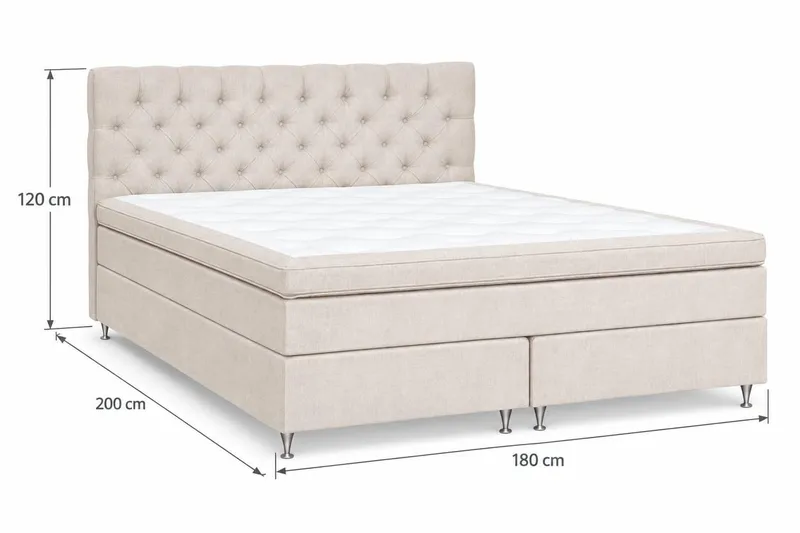Joluma Komplet Sengepakke – Kontinentalseng 180x200 cm i Stof med Sengegavl + Overmadras med Fasthedsgrad Fast - Lys Beige - Møbler - Senge - Kontinentalsenge