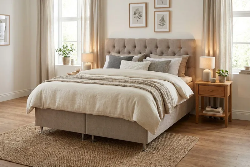 Joluma Kontinentalseng Fast - (+Flere valg) 160x200 cm Beige - Møbler - Senge - Enkeltsenge