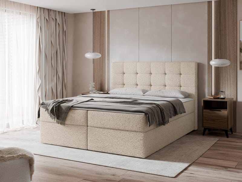Kleiv kontinentalseng med opbevaring 160x200 cm - beige - Møbler - Senge - Enkeltsenge