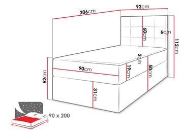 Kleiv kontinentalseng med opbevaring 90x200 cm - grå - Møbler - Senge - Enkeltsenge