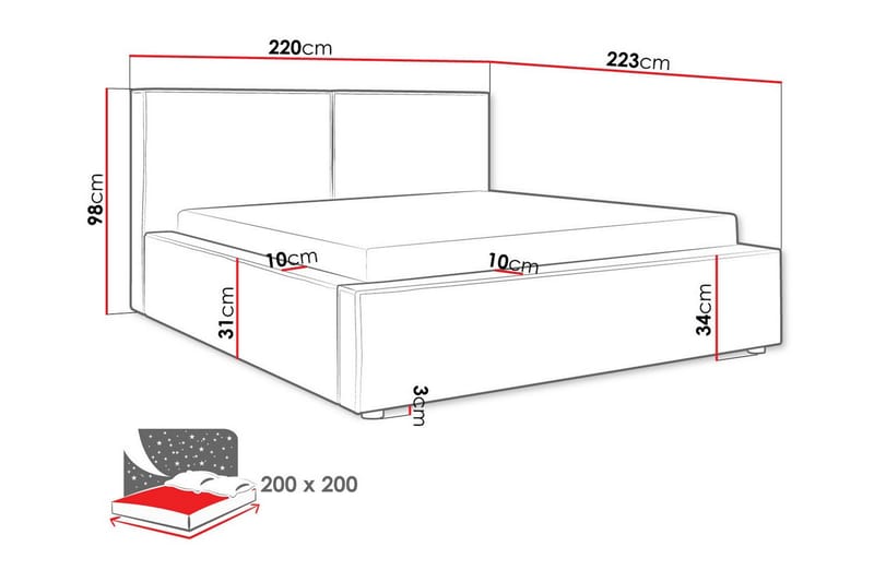 Knocklong Sengeramme 200x200 cm - Mørkegrå - Sengeramme & sengestel