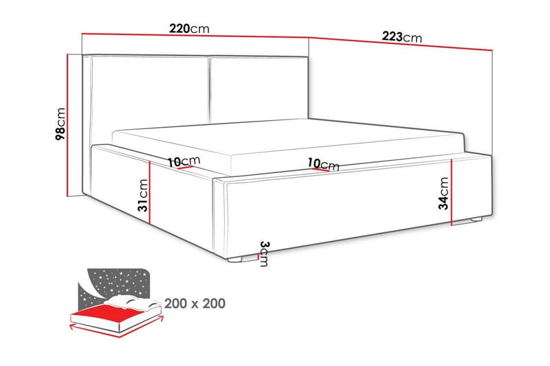 Knocklong Sengeramme 200x200 cm - Sort - Sengeramme & sengestel
