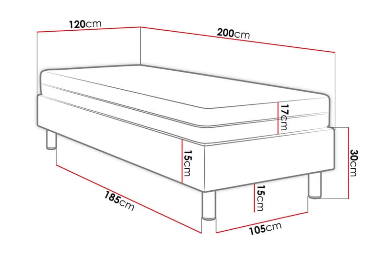 Adeliza Kontinentalseng 120x200 cm+Panel 30 cm - Sort - Komplet sengepakke