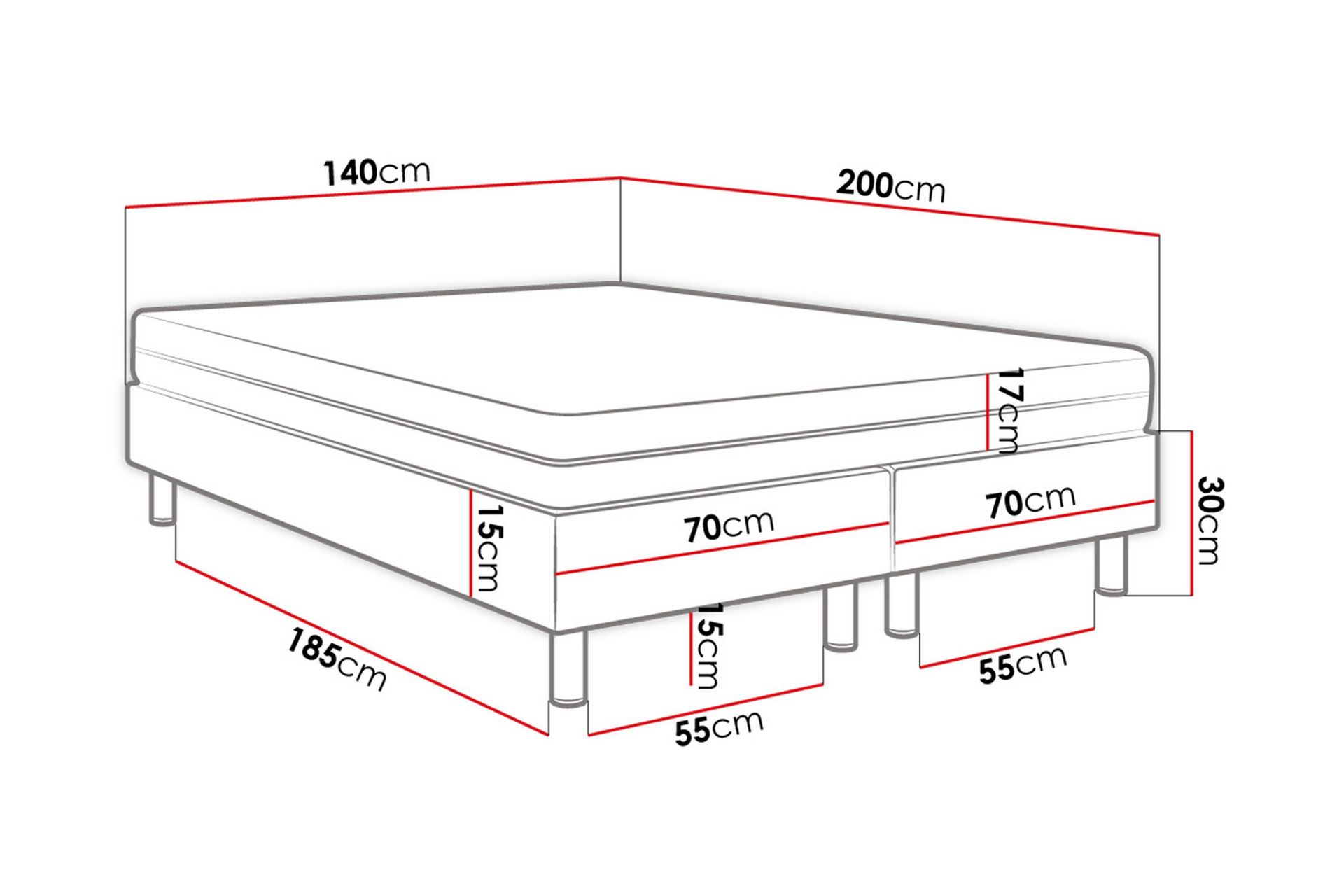 Adeliza Kontinentalseng 140x200 cm+Panel 60 cm - Lyserød - Møbler - Senge - Komplet sengepakke