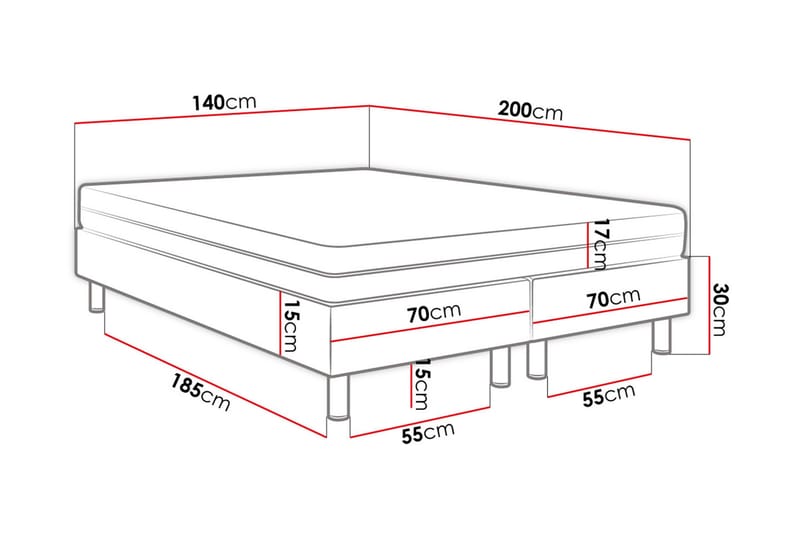 Adeliza Kontinentalseng 140x200 cm+Panel 40 cm - Hvid - Komplet sengepakke