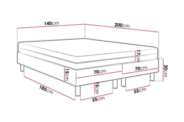 Adeliza Kontinentalseng 140x200 cm+Panel 30 cm - Sort - Møbler - Senge - Sengeramme & sengestel