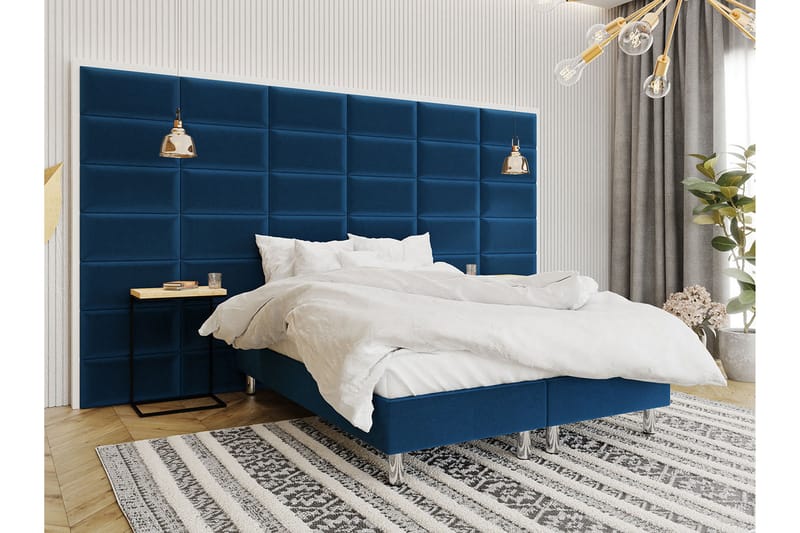 Adeliza Kontinentalseng 160x200 cm+Panel 60 cm - Blå - Komplet sengepakke
