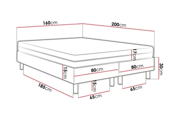 Adeliza Kontinentalseng 160x200 cm+Panel 60 cm - Sort - Møbler - Senge - Sengeramme & sengestel