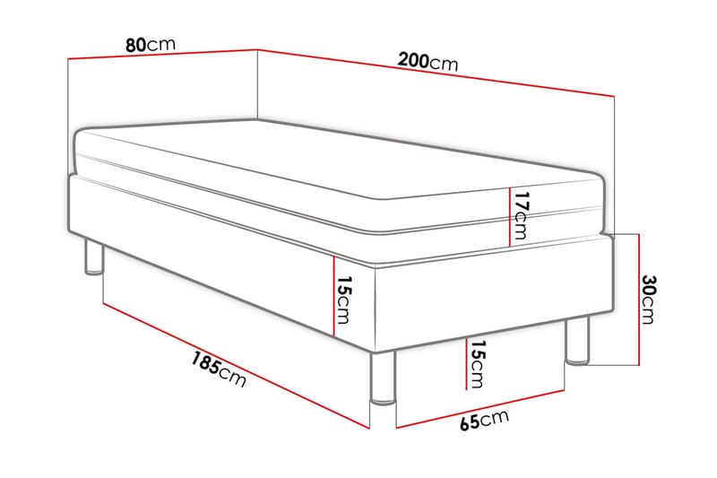 Adeliza Kontinentalseng 80x200 cm+Panel 40 cm - Hvid - Komplet sengepakke