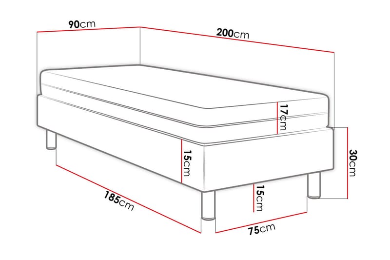 Adeliza Kontinentalseng 90x200 cm+Panel 40 cm - Hvid - Møbler - Senge - Komplet sengepakke